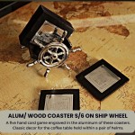 AK014 Alum/ Wood Coaster S/6 On Ship Wheel 